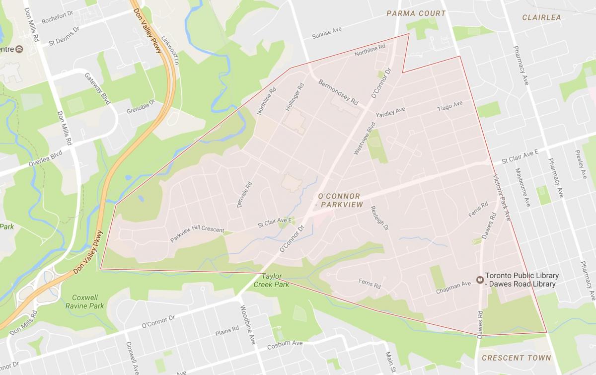 Zemljevid O ' connor–Parkview sosedske Torontu