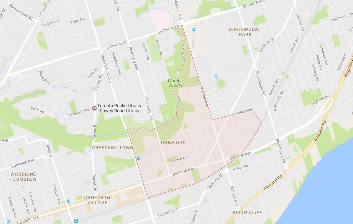 Zemljevid Oakridge sosedske Torontu