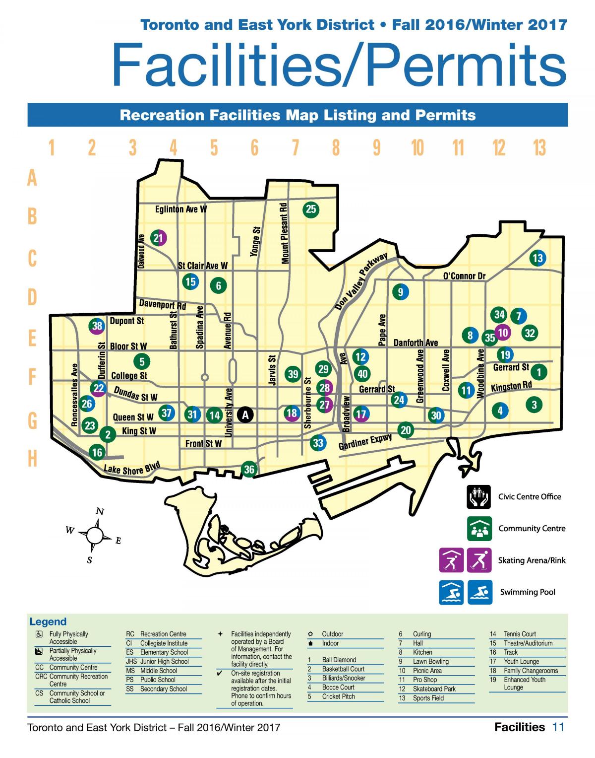 Zemljevid objektov za rekreacijo v Torontu