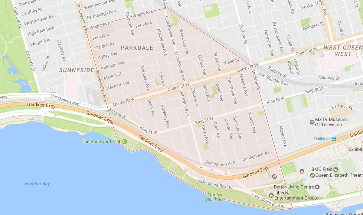 Zemljevid Parkdale sosedske Torontu