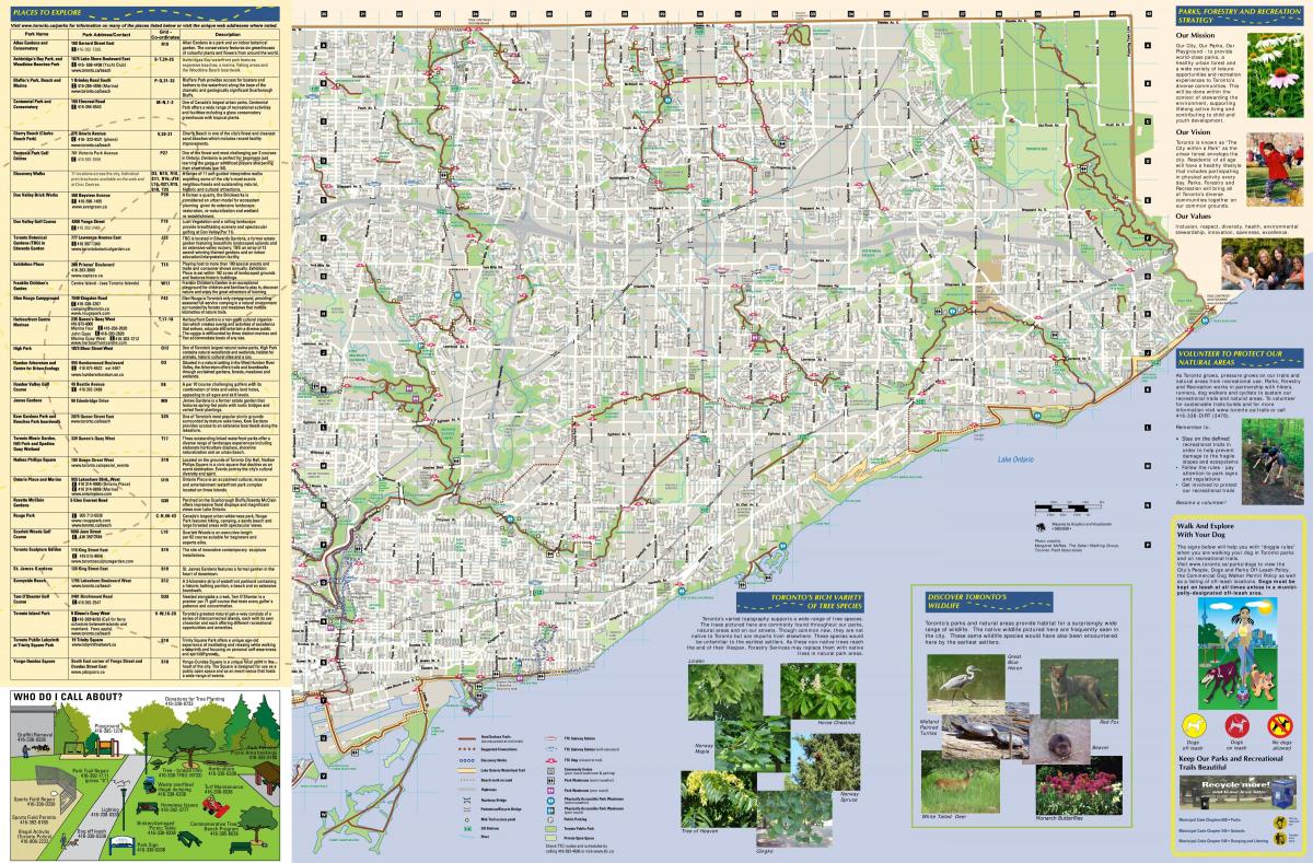 Zemljevid parki in sprehajalne poti Vzhod-Toronto