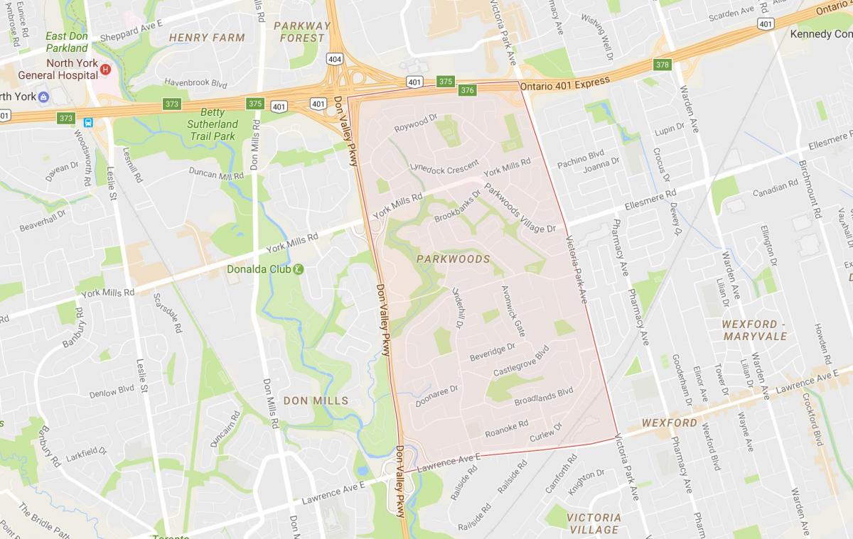 Zemljevid Parkwoods sosedske Torontu