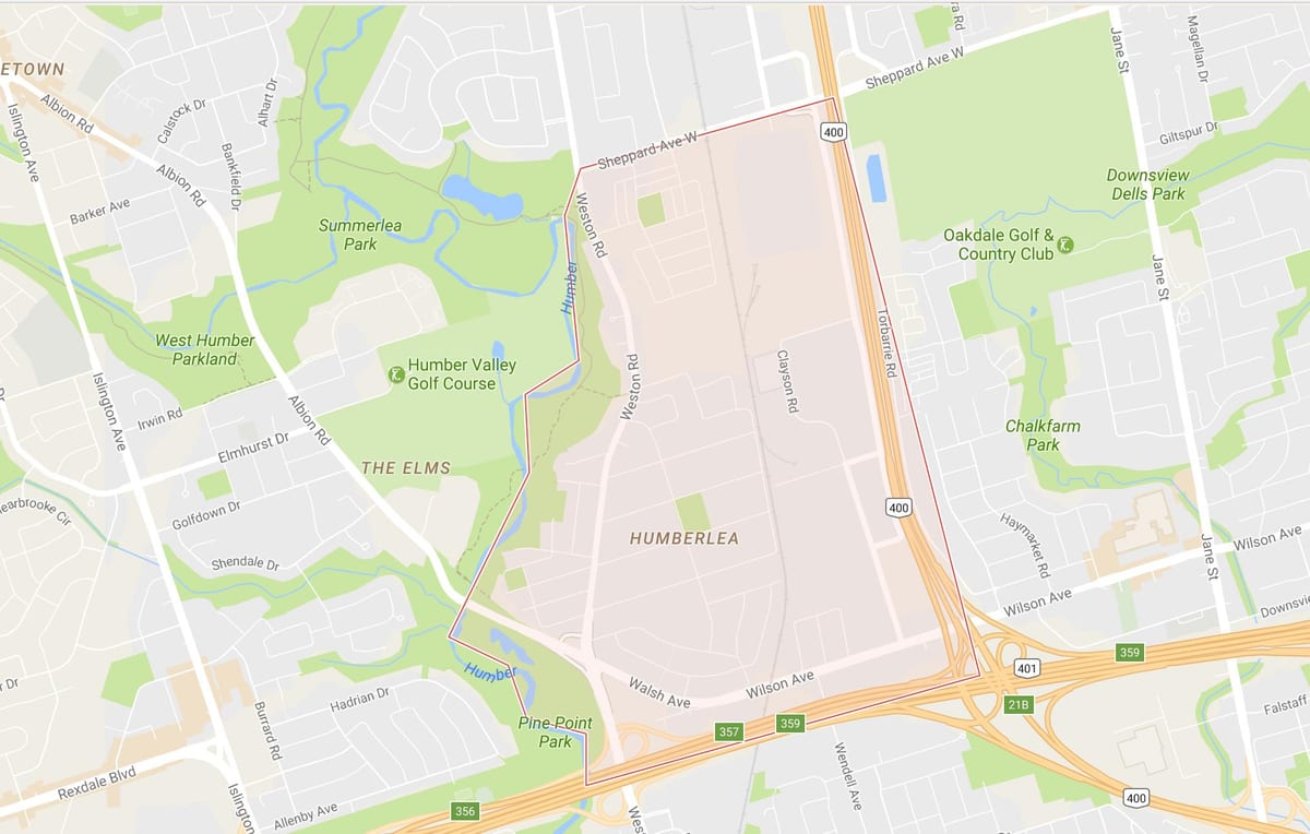 Zemljevid Pelmo Park – Humberlea sosedske Torontu