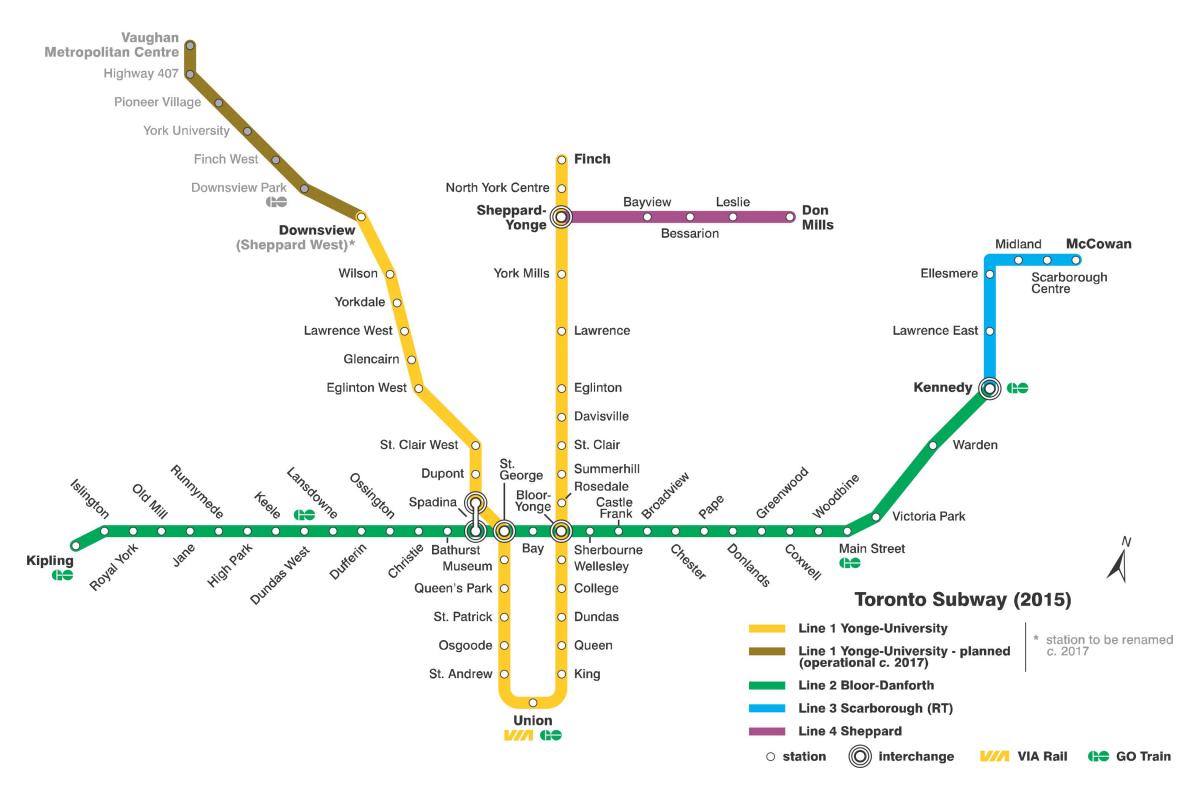 Zemljevid podzemne železnice v Torontu
