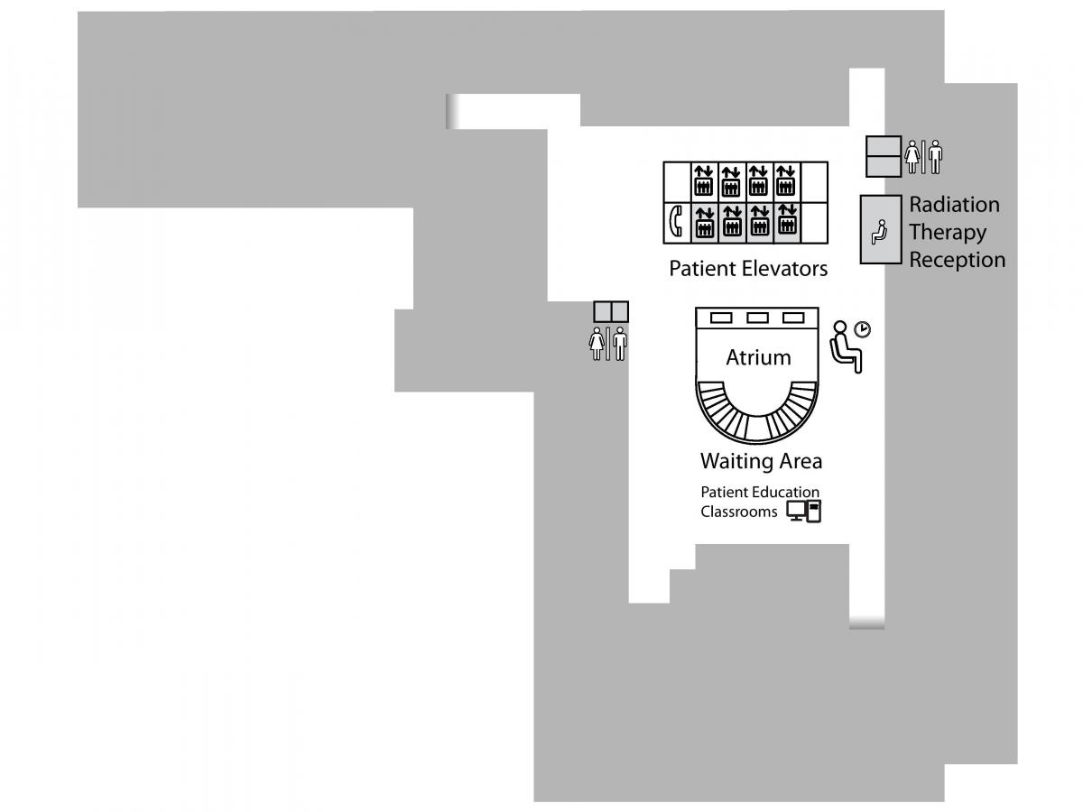 Zemljevid Princesa Margaret Cancer Center v Torontu 1. nadstropje Spodaj (B1)