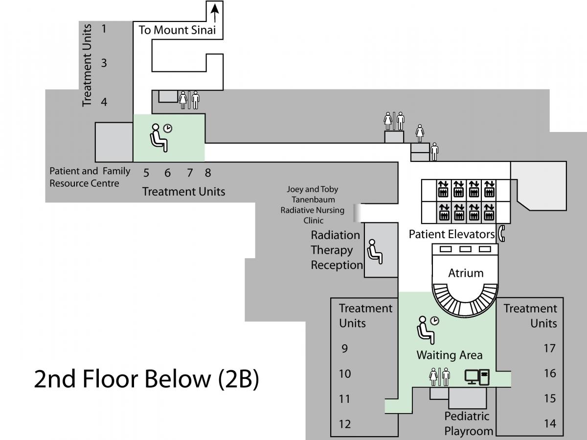 Zemljevid Princesa Margaret Cancer Center v Torontu 2. nadstropju Spodaj (B2)