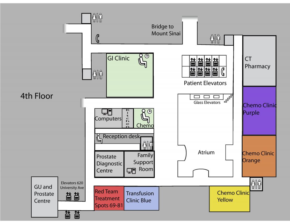 Zemljevid Princesa Margaret Raka Center Torontu, 4. nadstropje