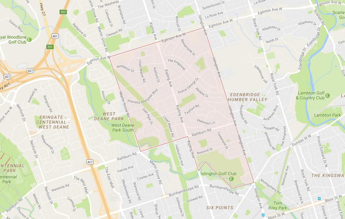 Zemljevid Princesa Vrtovi sosedske Torontu