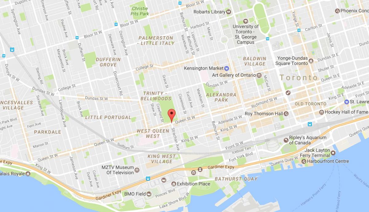 Zemljevid Queen Street West sosedske Torontu