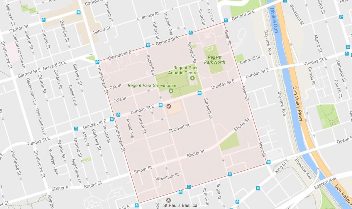 Zemljevid Regent Park sosedske Torontu