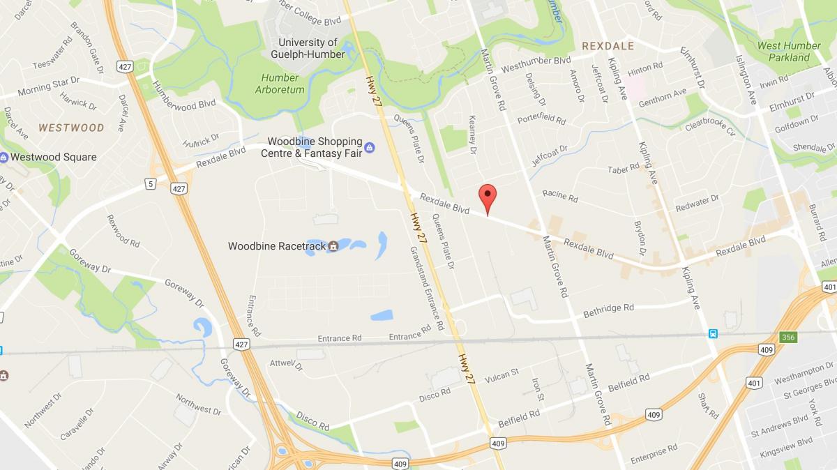 Zemljevid Rexdale boulevard Torontu