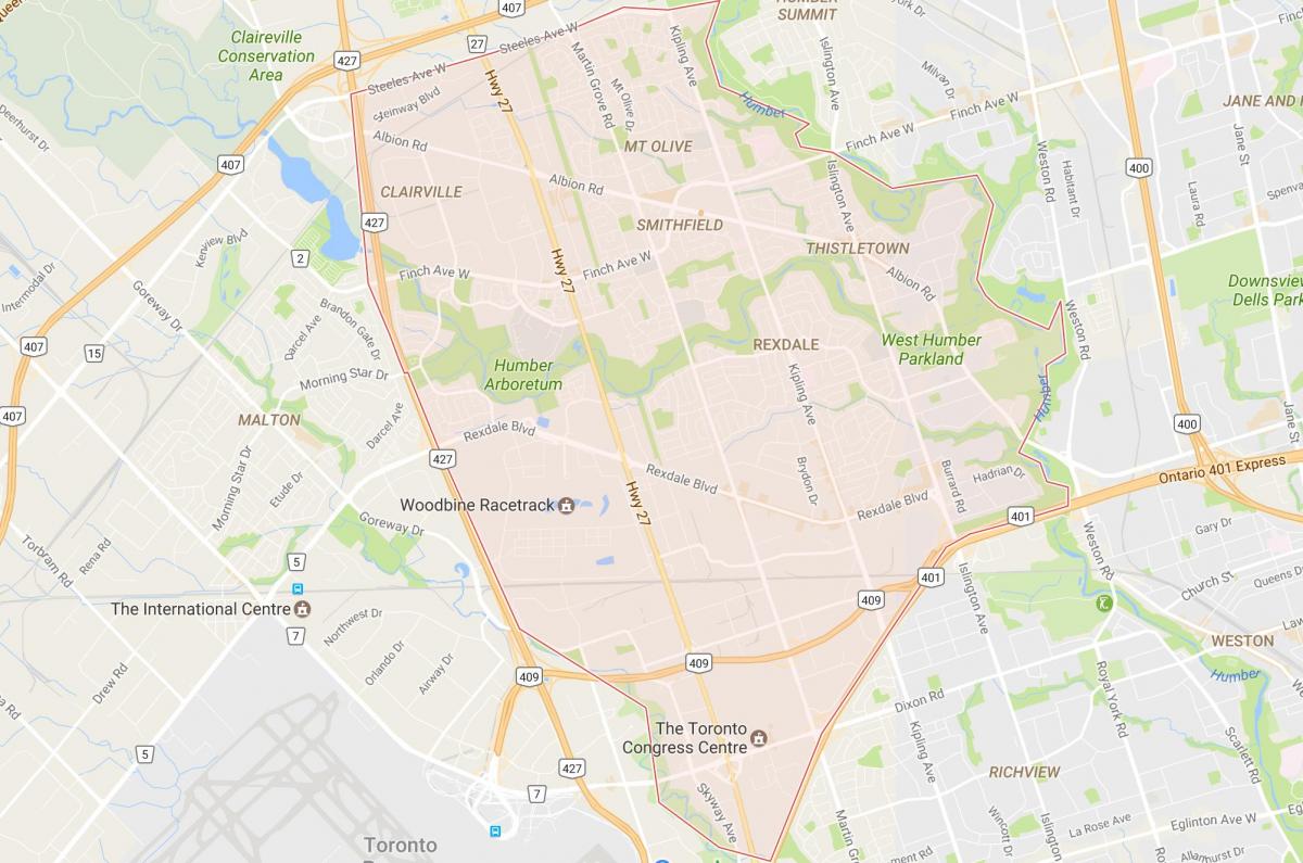 Zemljevid Rexdale sosedske Torontu