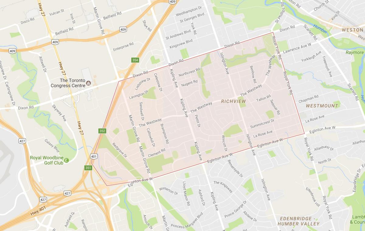 Zemljevid Richview sosedske Torontu