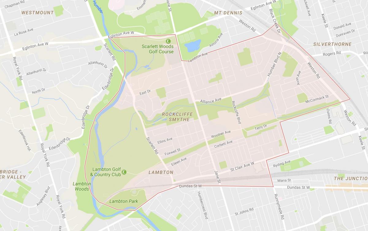 Zemljevid Rockcliffe–Smythe sosedske Torontu