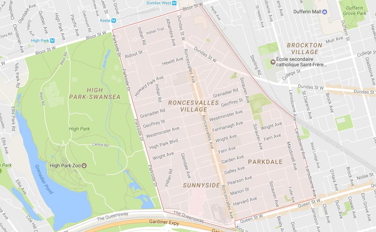 Zemljevid Roncesvalles sosedske Torontu