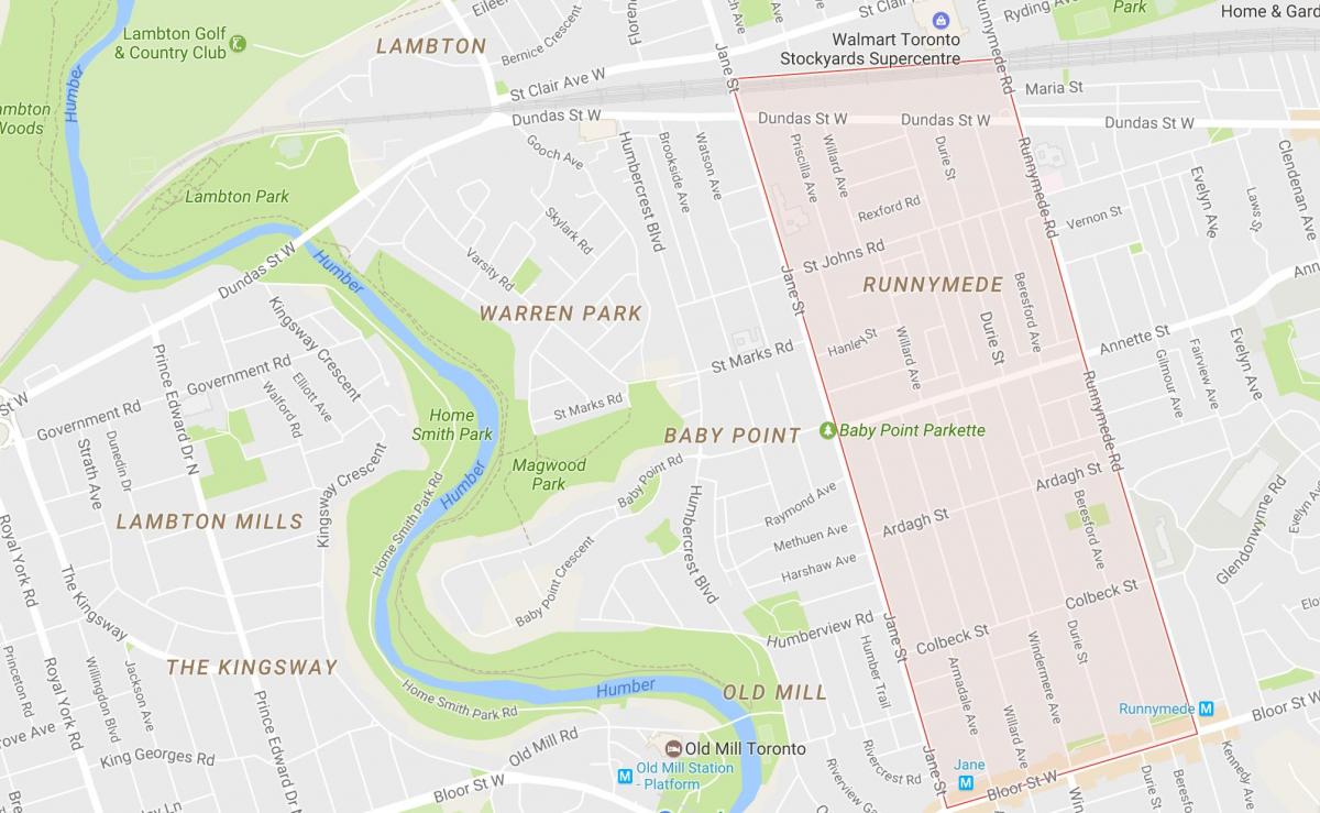 Zemljevid Runnymede sosedske Torontu