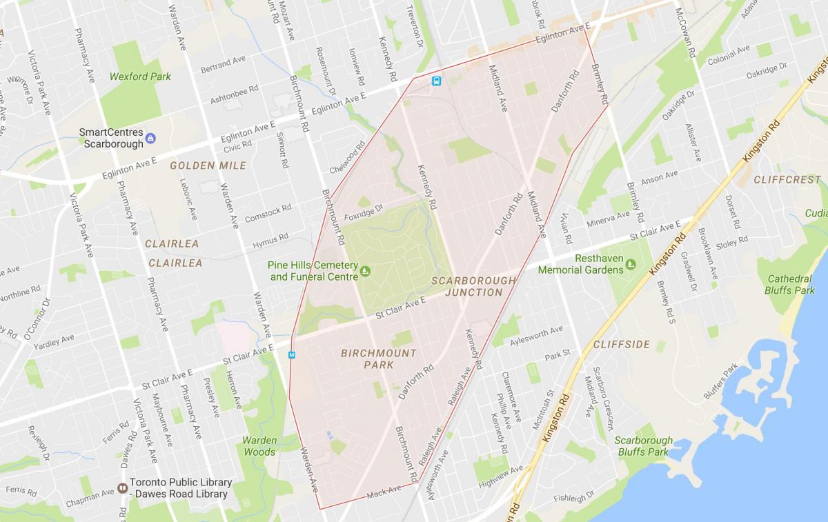 Zemljevid Scarborough Križišču sosedske Torontu