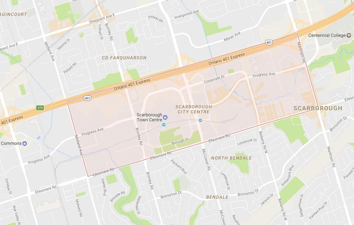 Zemljevid Scarborough Mestno Središče sosedstva Torontu