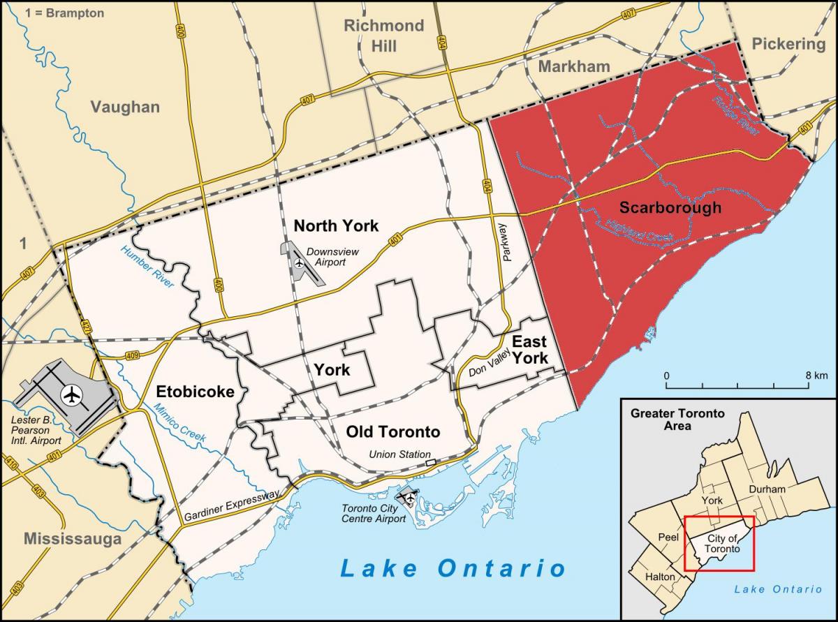 Zemljevid Scarborough Torontu