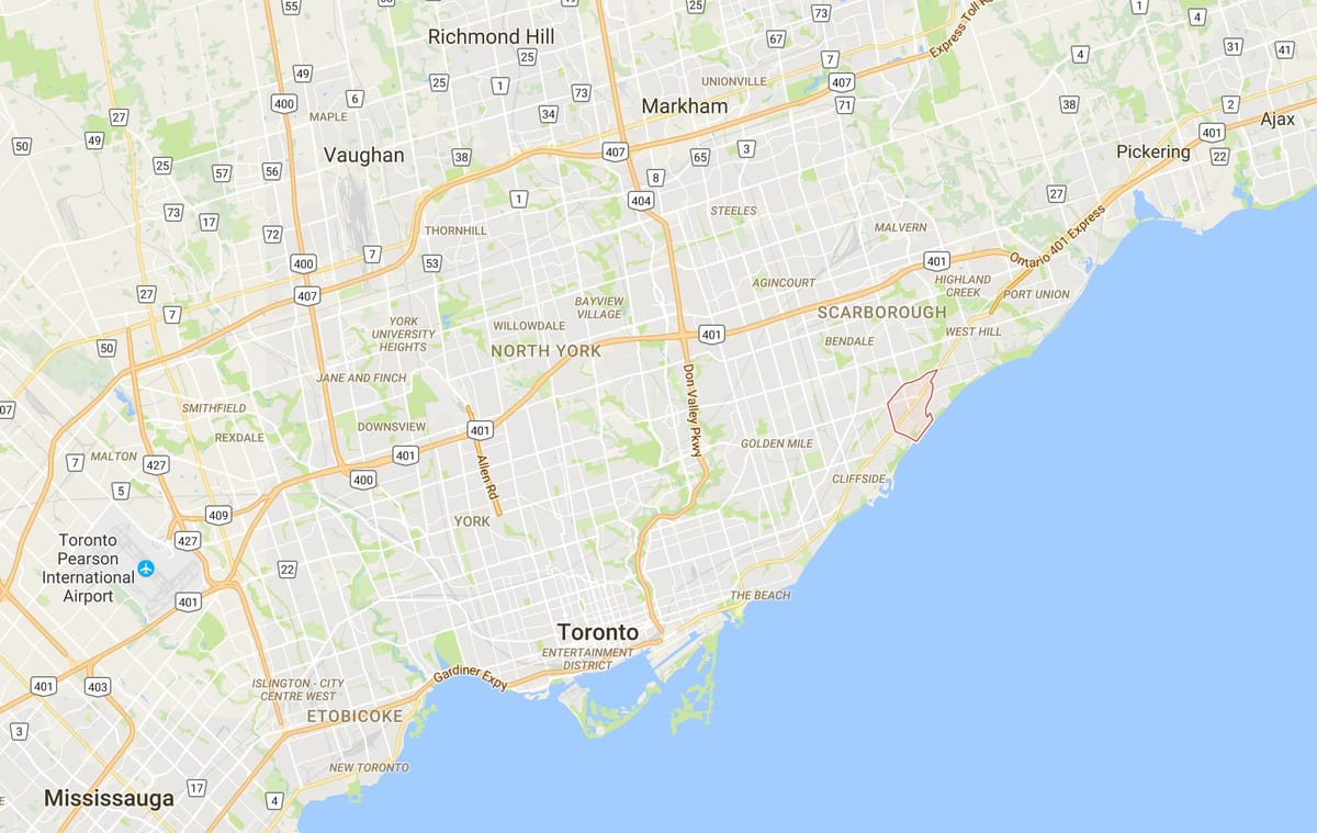 Zemljevid Scarborough Vasi okrožno Torontu