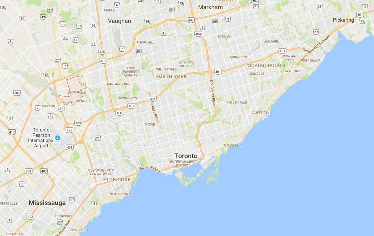 Zemljevid Smithfielddistrict Torontu