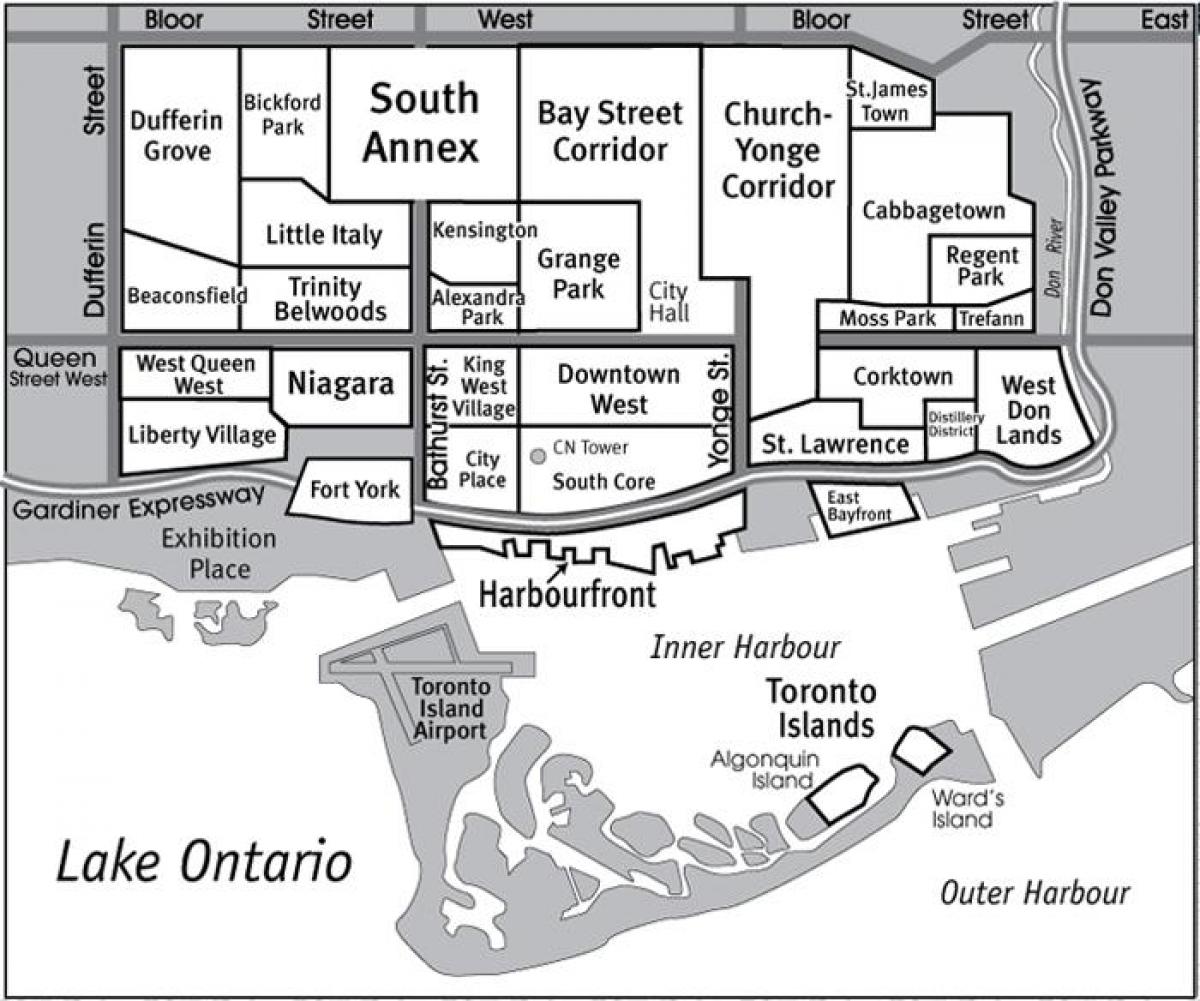 Zemljevid Soseski South Jedro Torontu