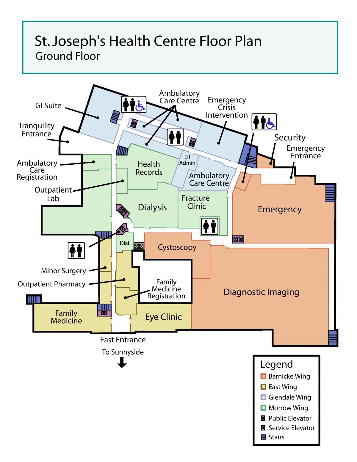 Zemljevid St. Joseph ' s Health Center pritličje