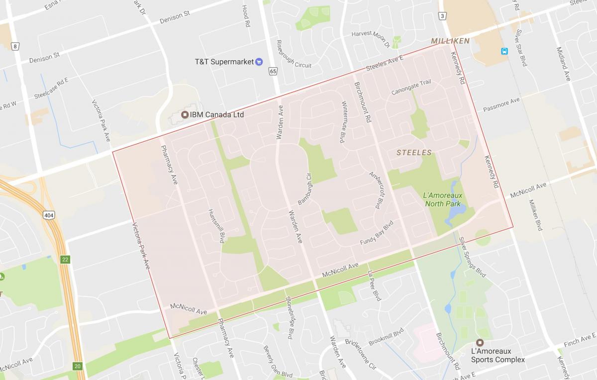 Zemljevid Steeles sosedske Torontu