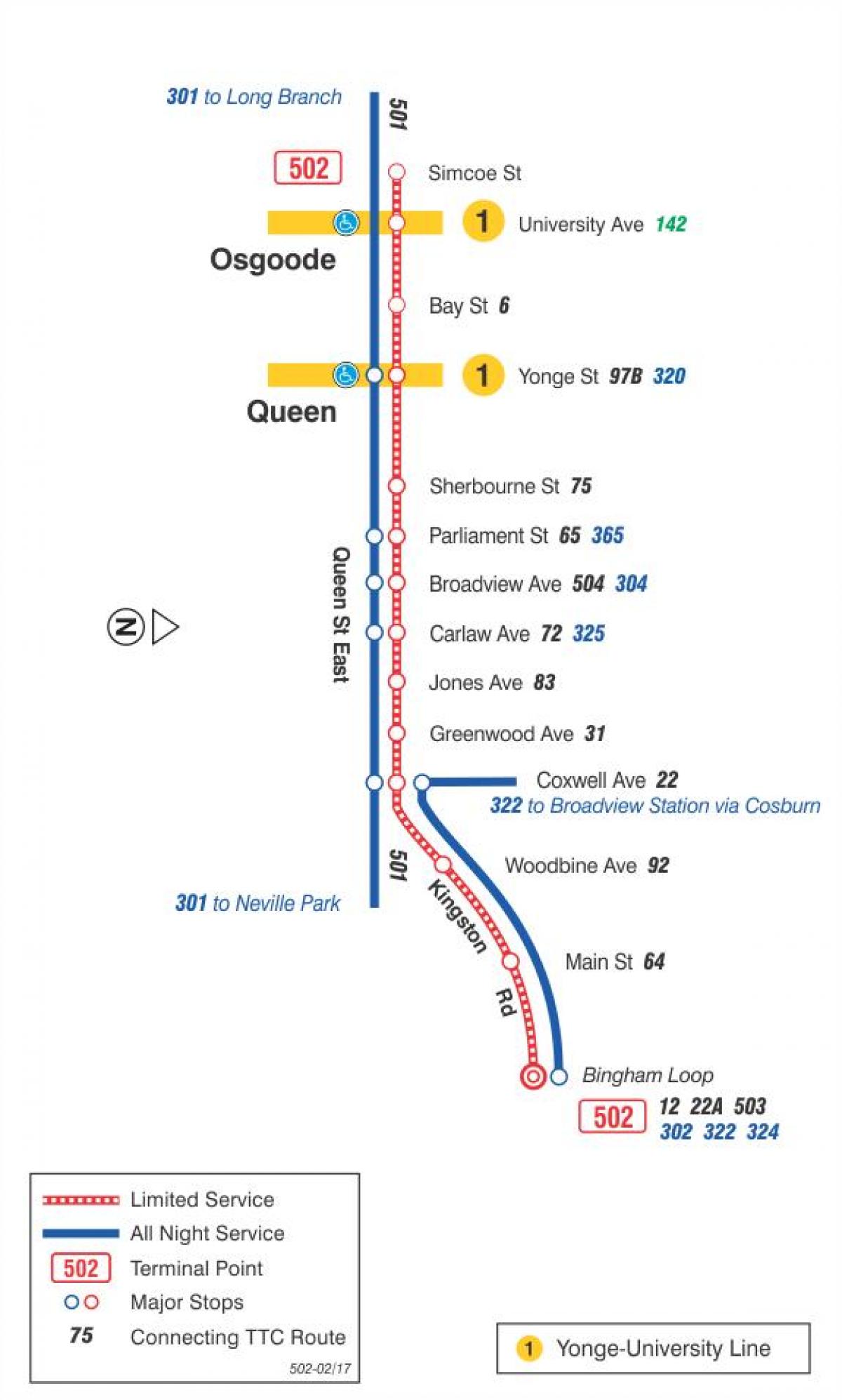 Zemljevid streetcar skladu 502 Downtowner