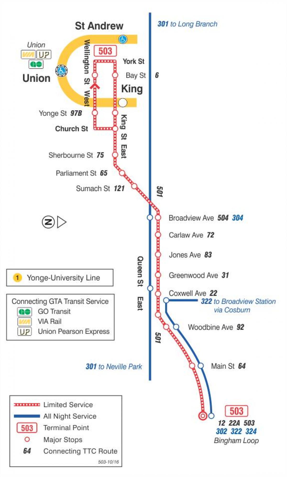 Zemljevid streetcar skladu 503 Kingston Cesti