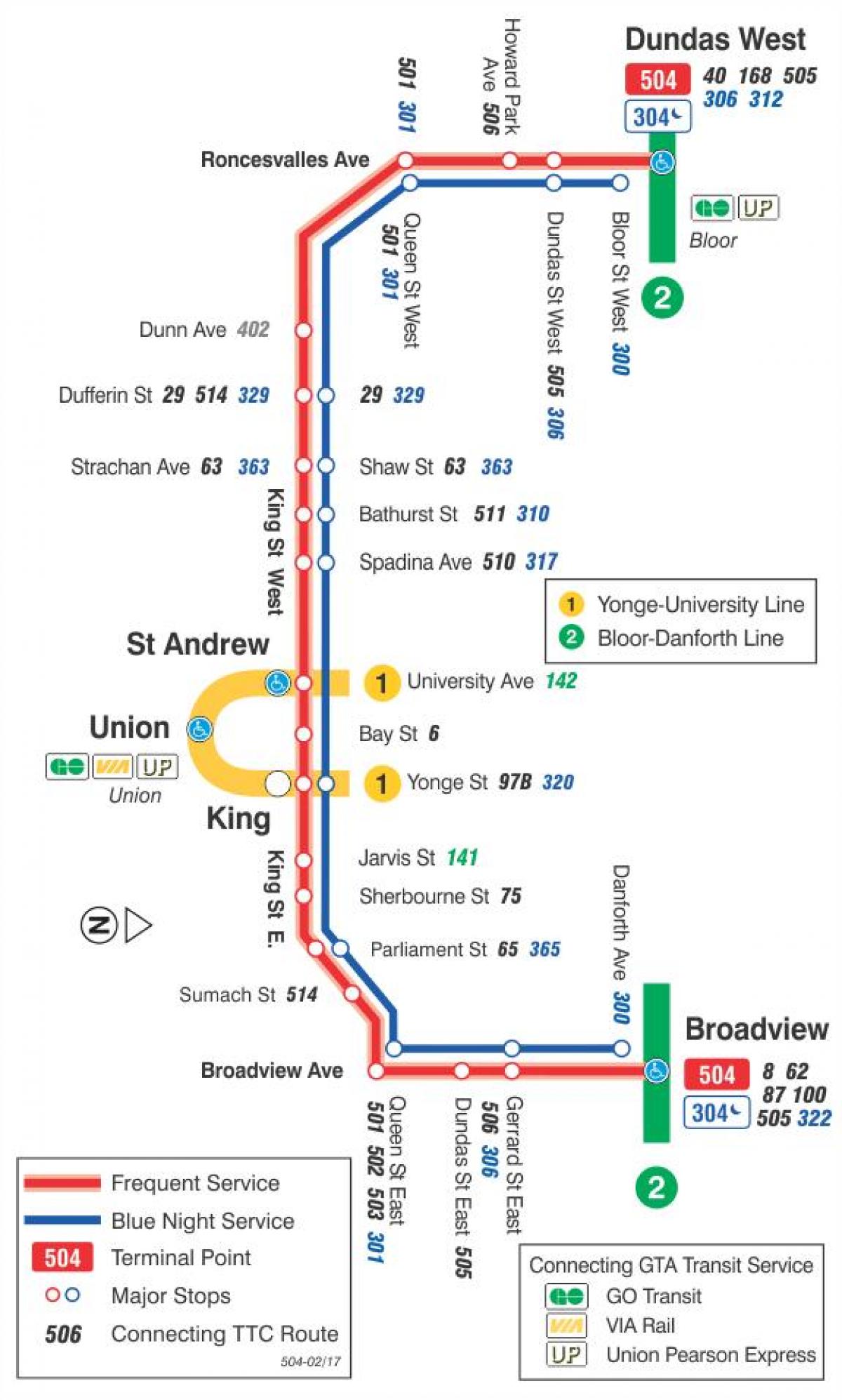 Zemljevid streetcar skladu 504 Kralj