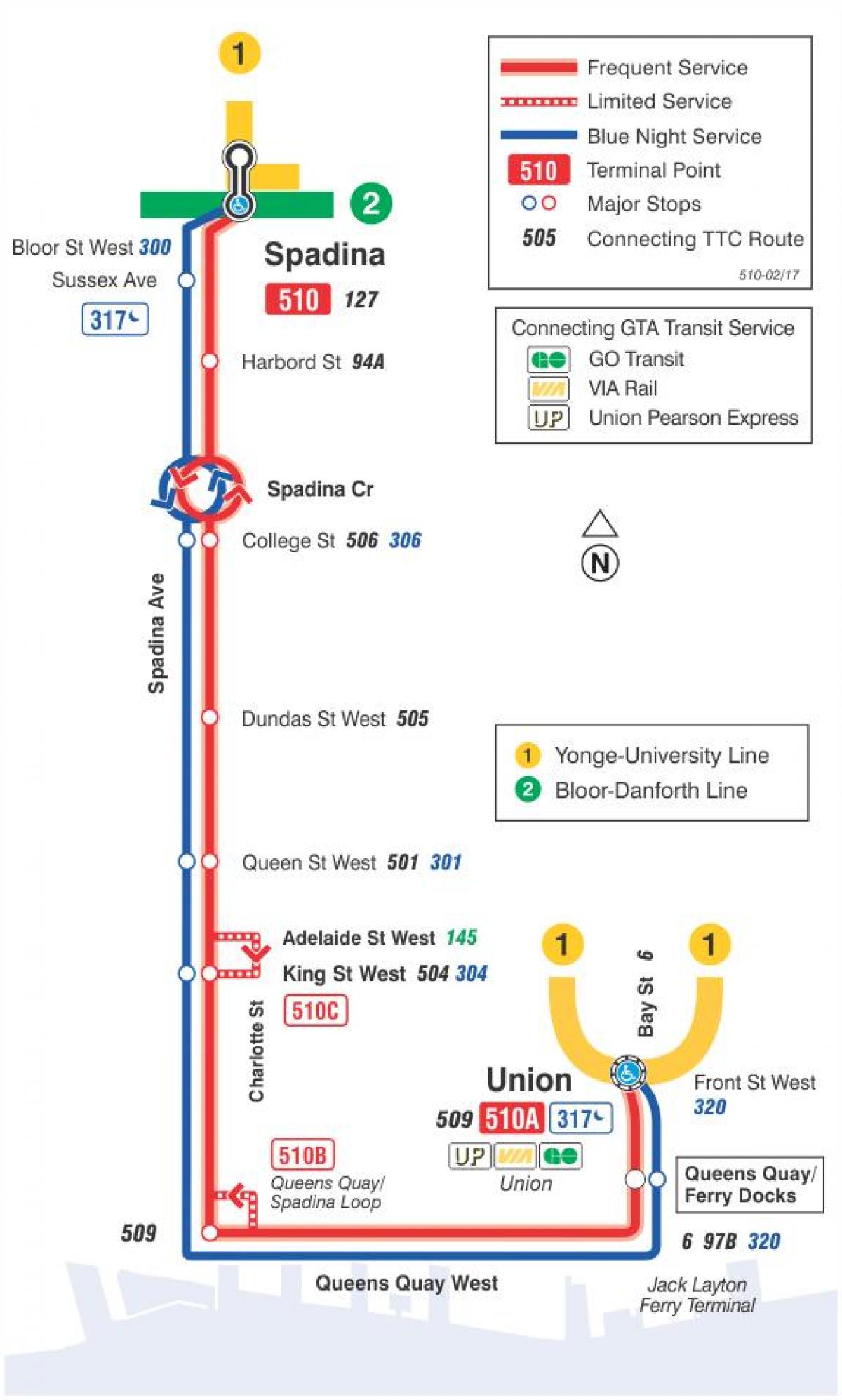 Zemljevid streetcar skladu 510 Spadina