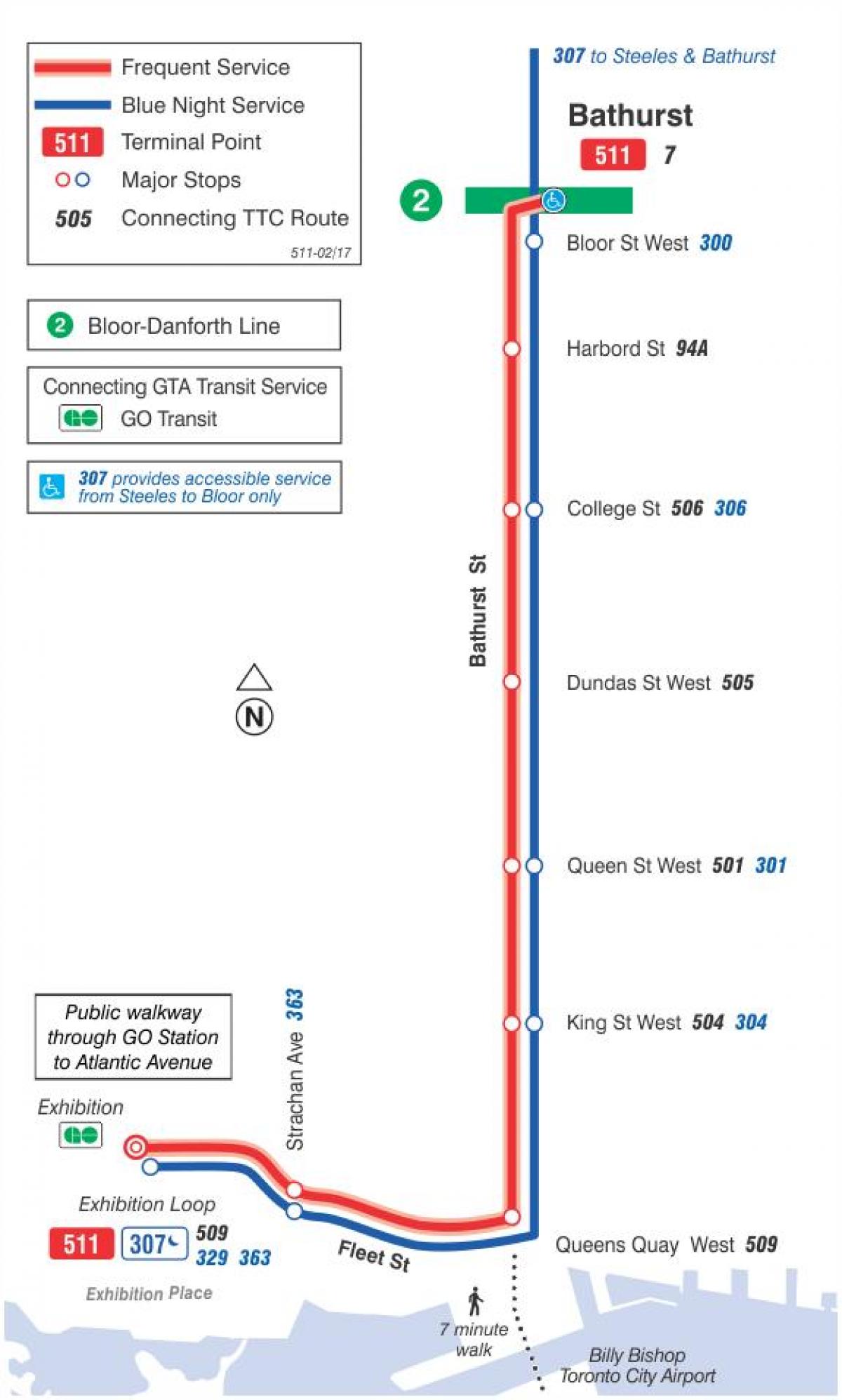 Zemljevid streetcar skladu 511 Bathurst