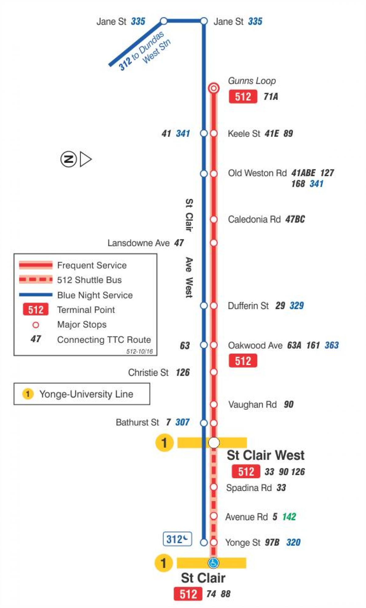 Zemljevid streetcar skladu 512 St. Clair