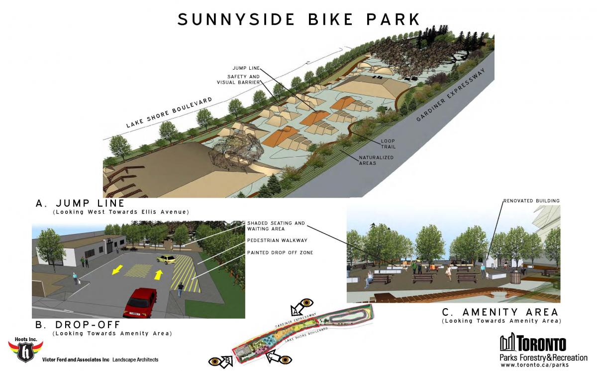 Zemljevid Sunnyside bike park Torontu skok linije