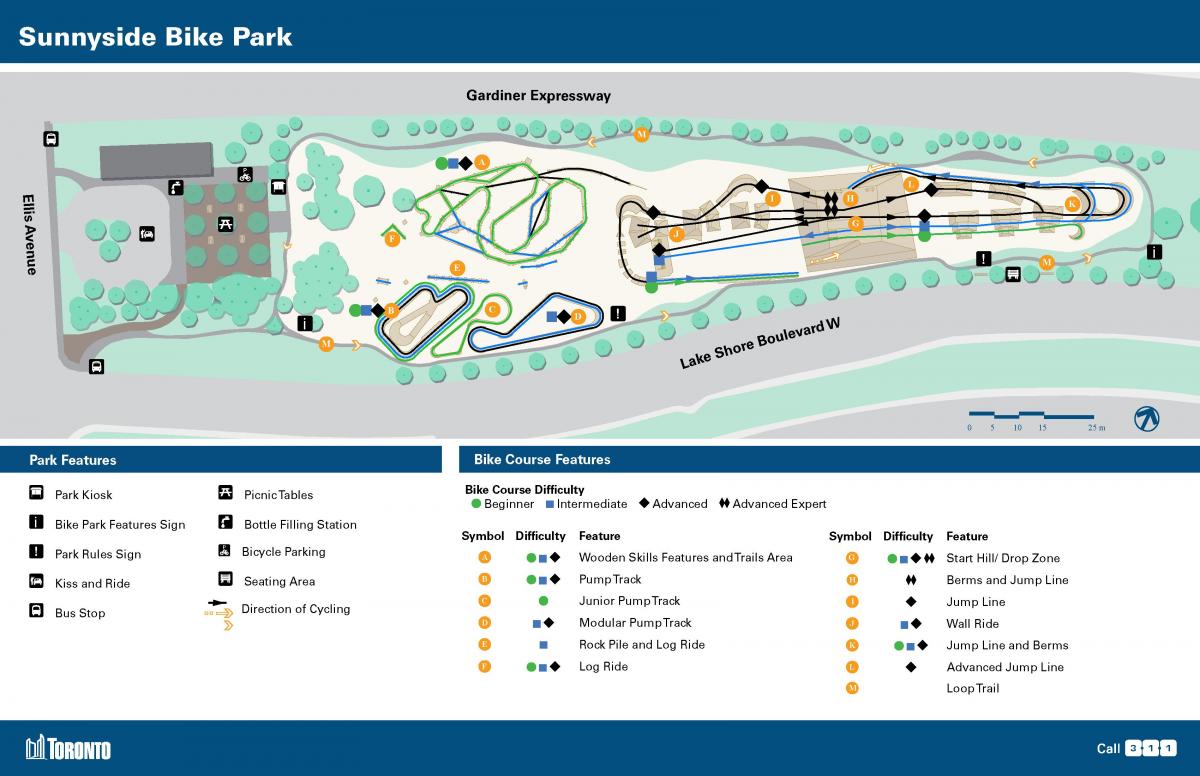 Zemljevid Sunnyside Bike Park Torontu