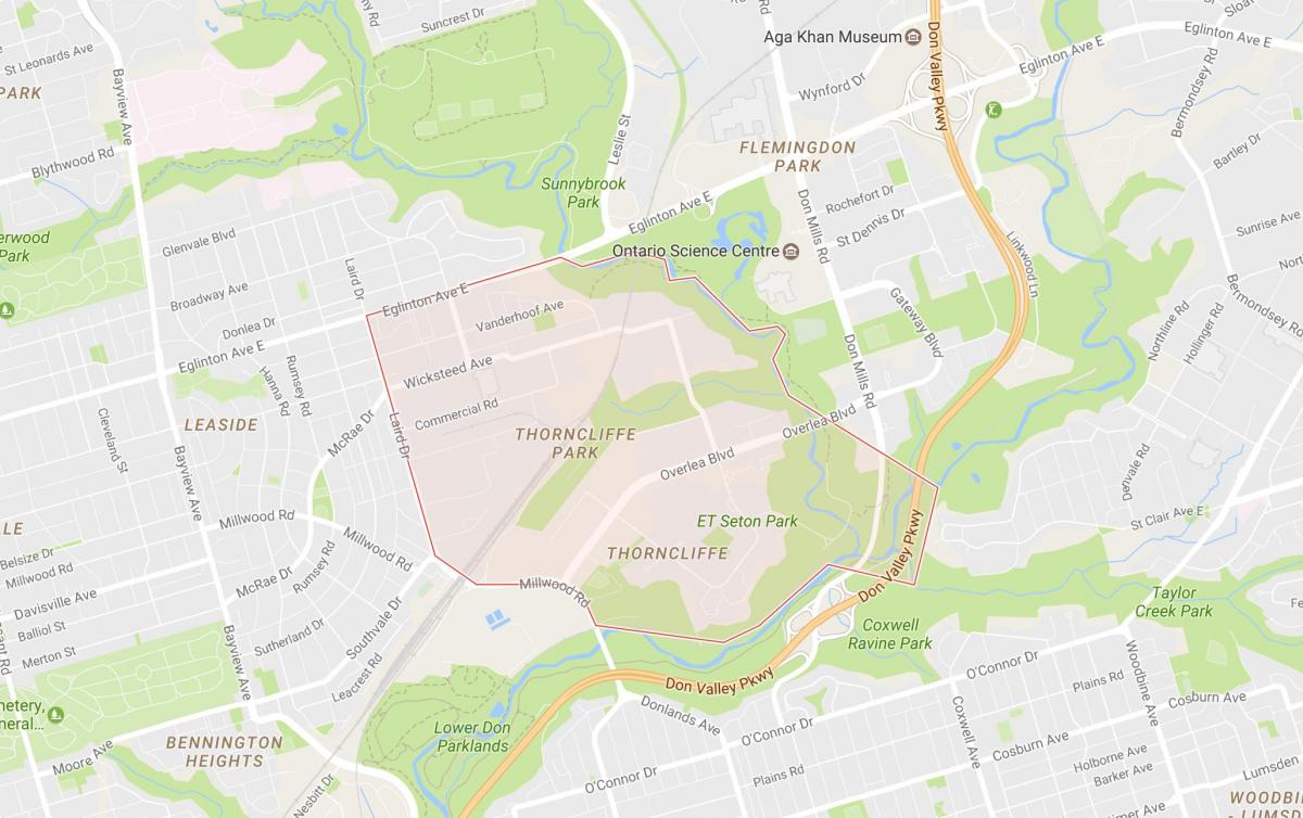 Zemljevid Thorncliffe Park sosedske Torontu