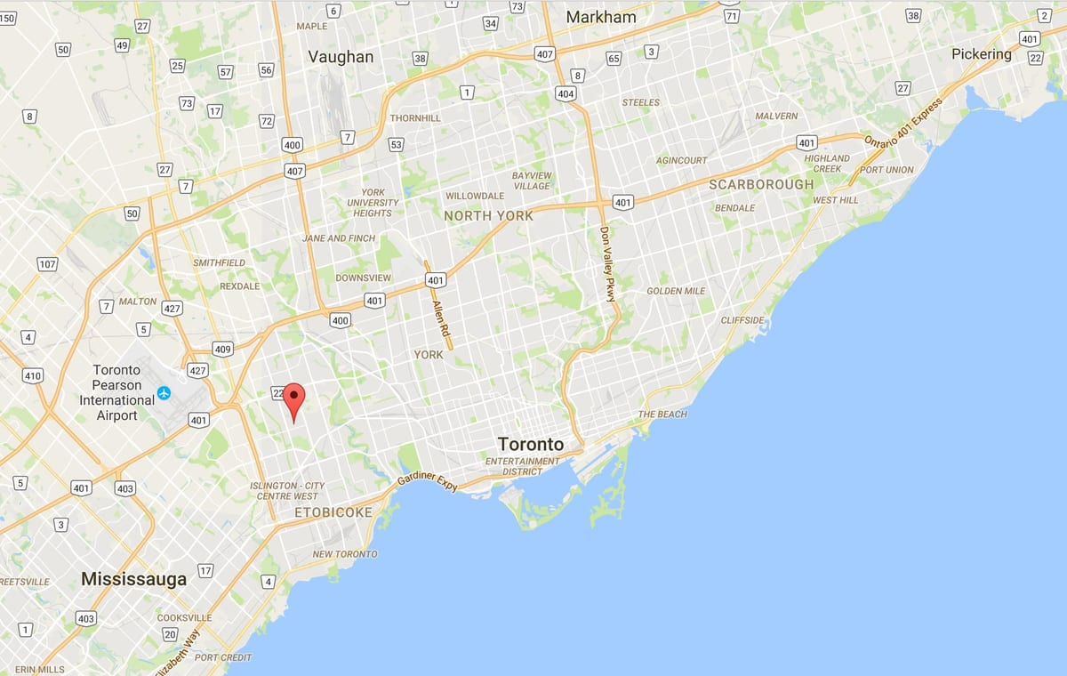 Zemljevid Thorncrest Vasi okrožno Torontu