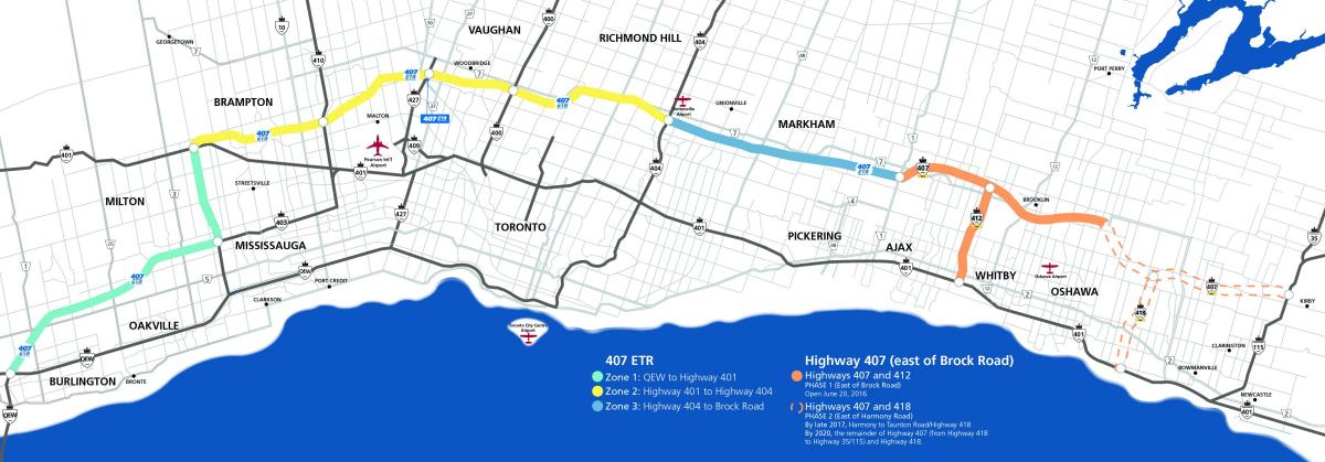 Zemljevid Torontu avtocesti 407