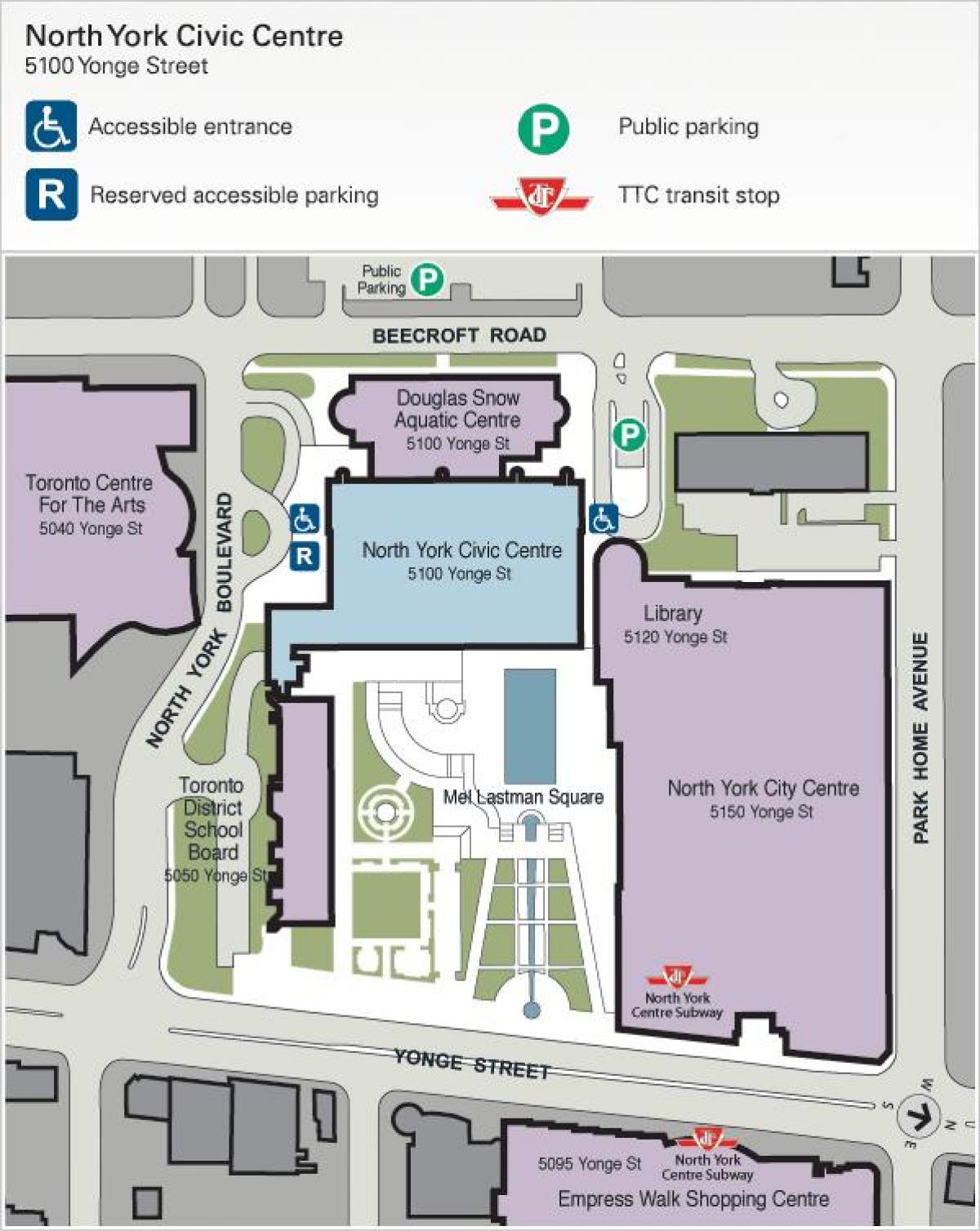 Zemljevid Torontu Center za Umetnost parkirišče