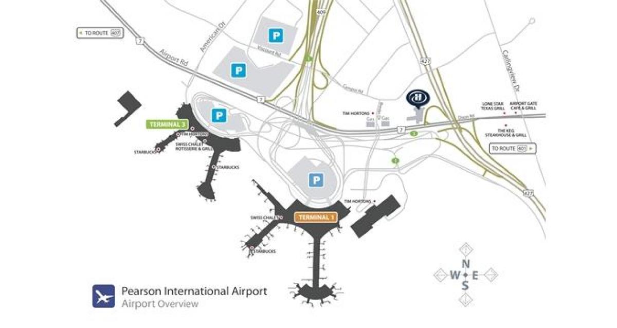 Zemljevid Torontu letališče pearson pregled
