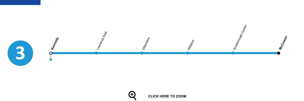 Zemljevid Torontu linijo podzemne železnice 3 Scarborough RT