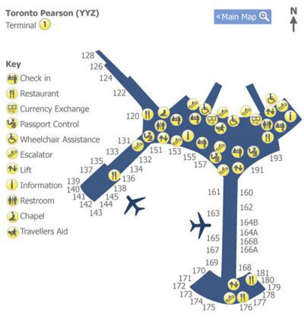 Zemljevid Torontu Pearson letališki terminal 1