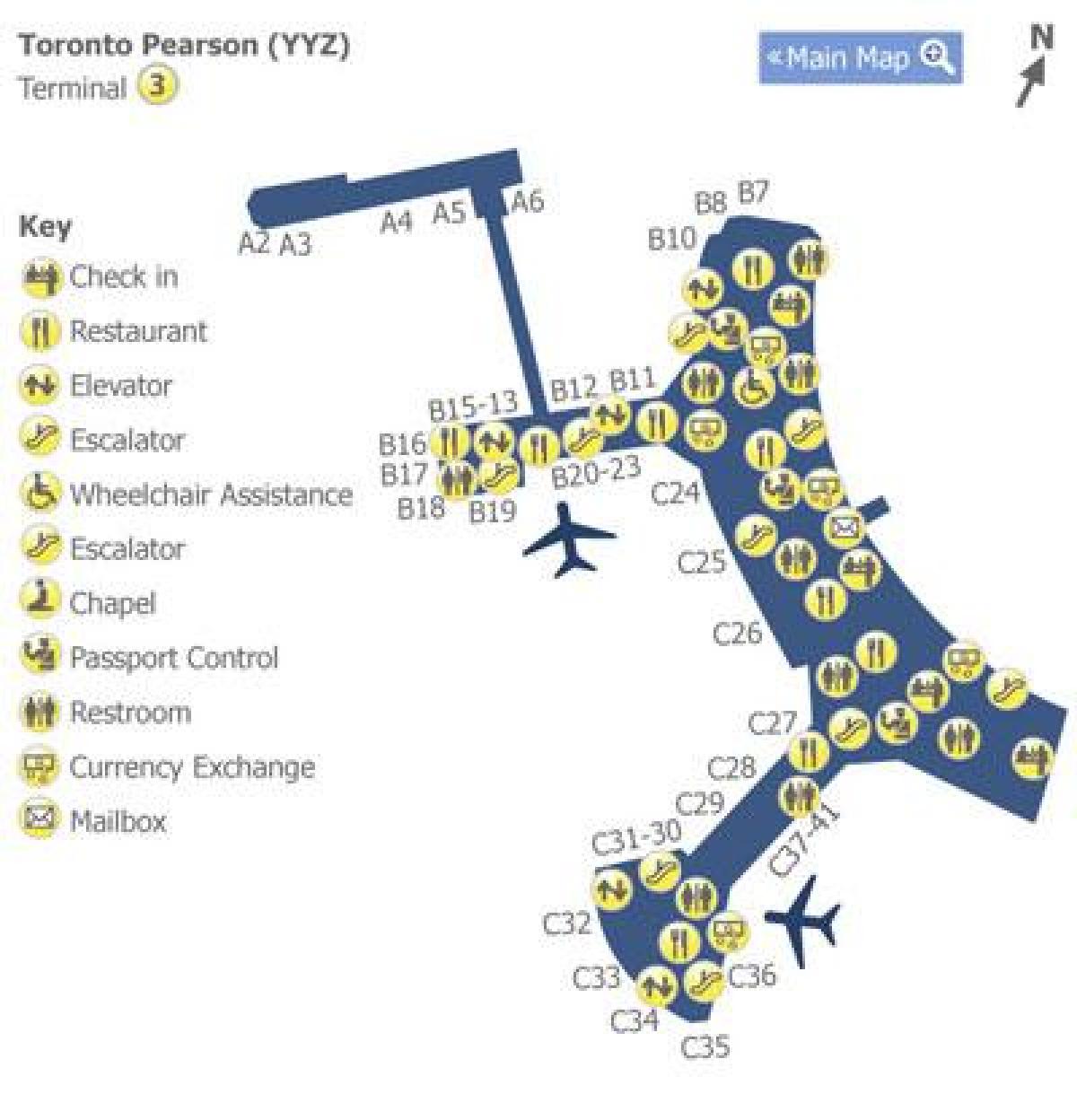 Zemljevid Torontu Pearson letališki terminal 3