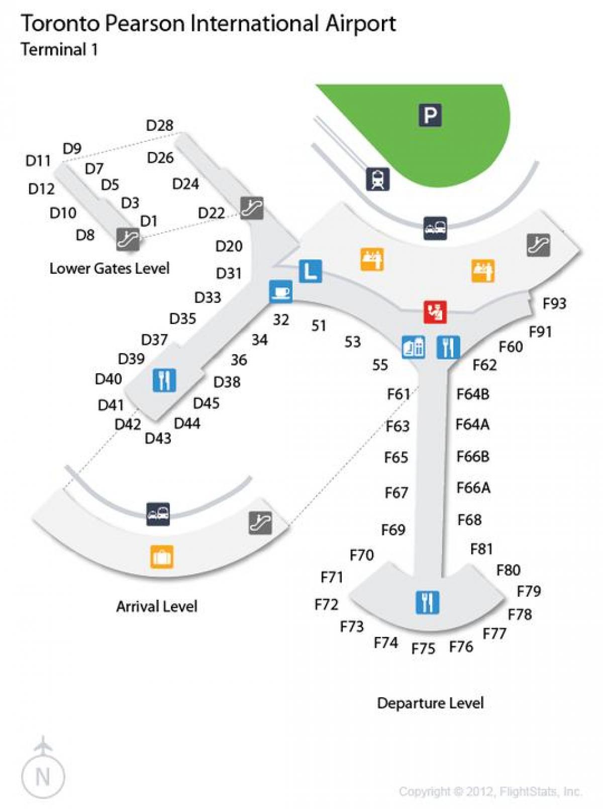 Zemljevid Torontu Pearson letališču prihoda in odhoda ravni