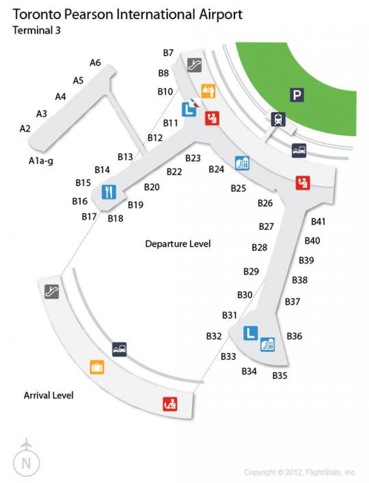 Zemljevid Torontu Pearson letališču prihoda ravni terminal 3