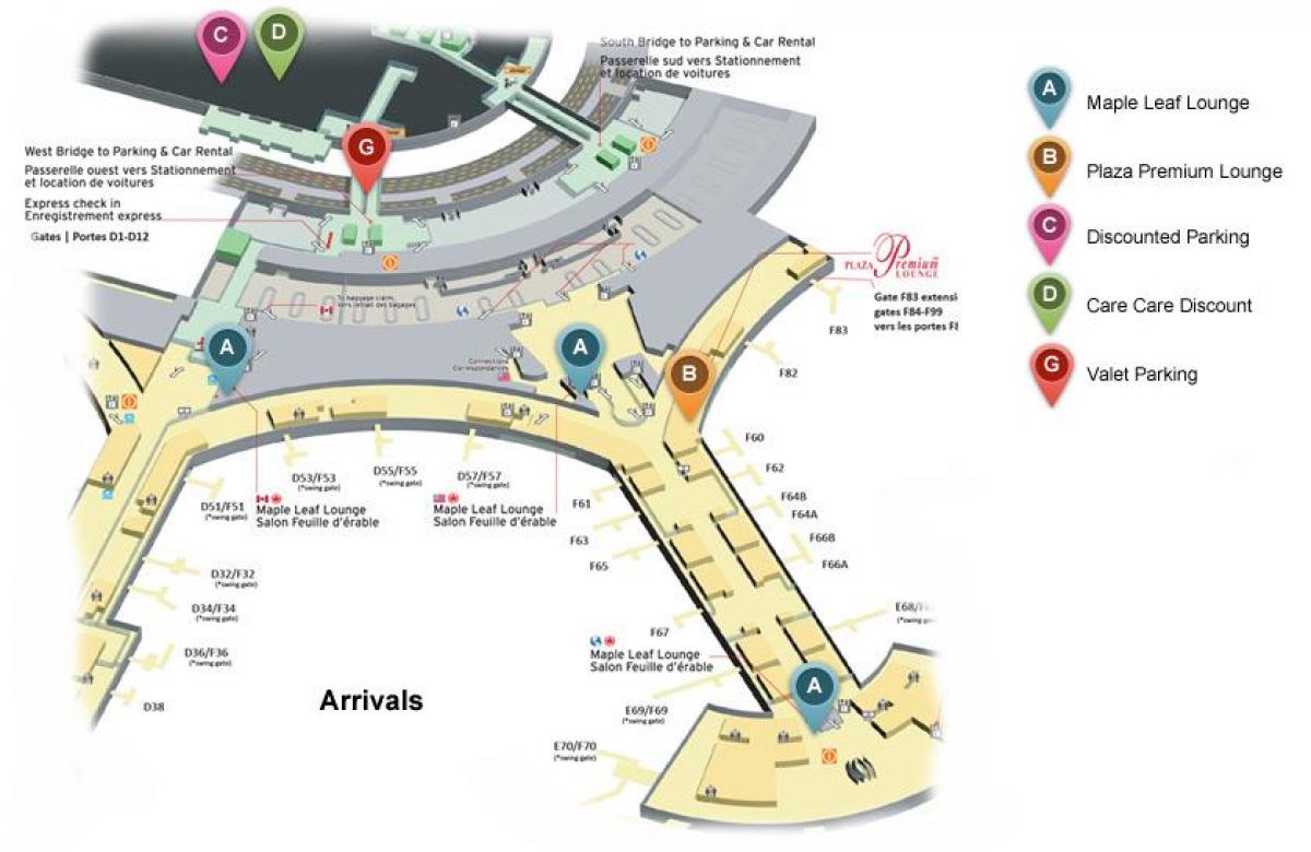 Zemljevid Torontu Pearson mednarodno letališče turistov terminal