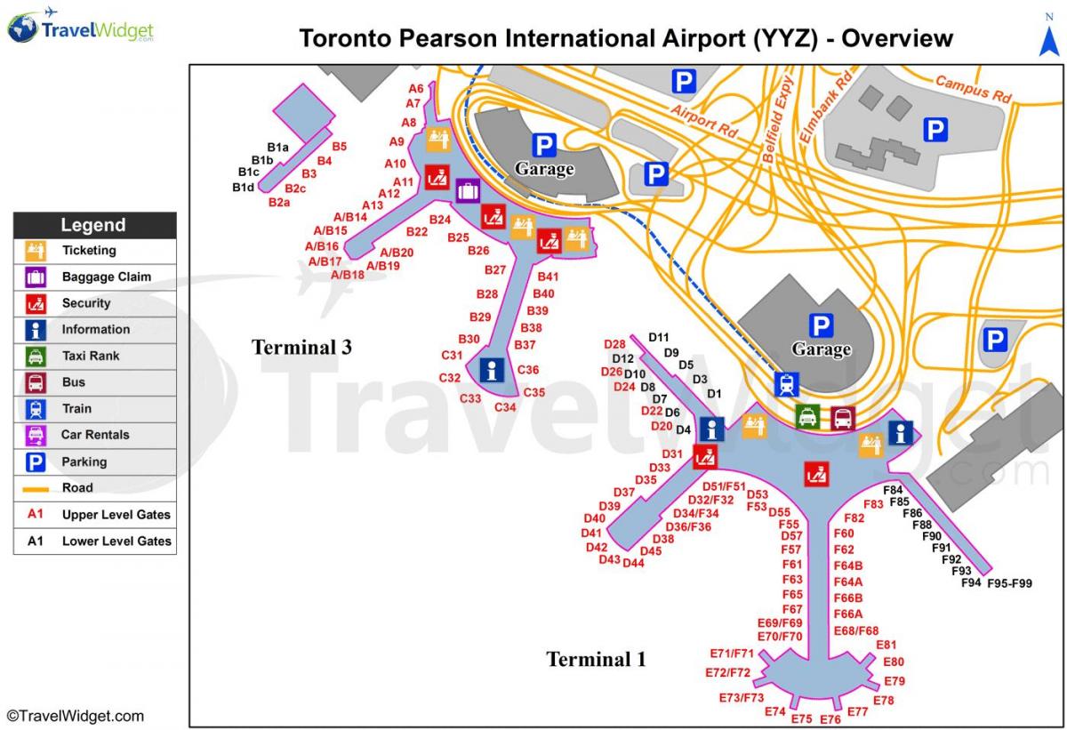Zemljevid Torontu Pearson mednarodno letališče