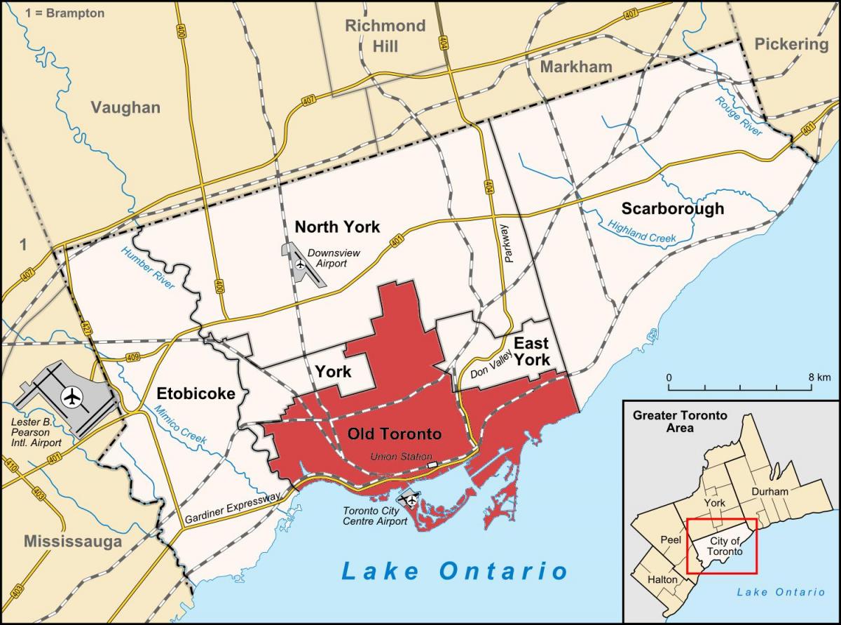 Zemljevid Torontu območje