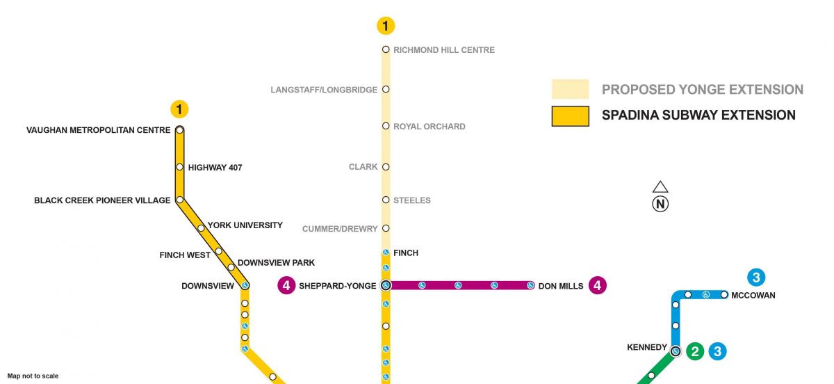 Zemljevid Torontu podzemne železnice razširitev